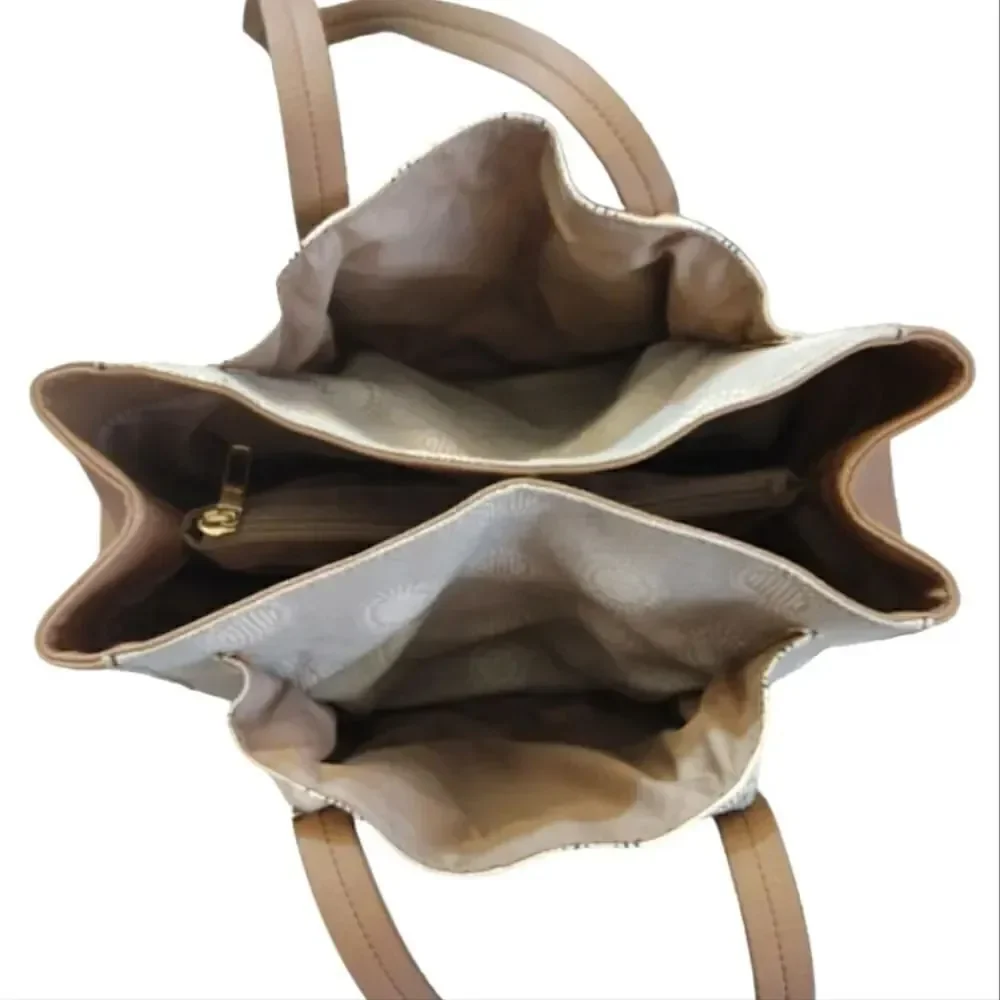 RELIC Printed Cream Canvas and Tan Faux Leather Shoulder Tote‎ Bag